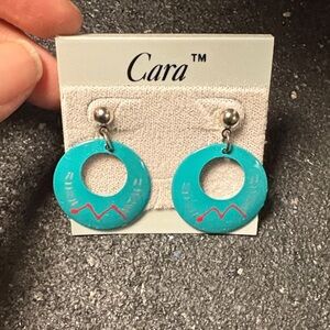 Cara 90s blue dangle disc earrings